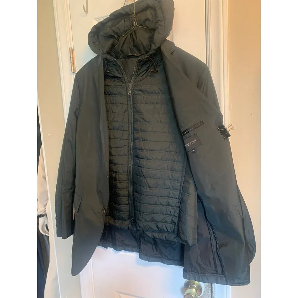 Banana Republic Mens Green Blazer/Field Jacket W/Hood Vest